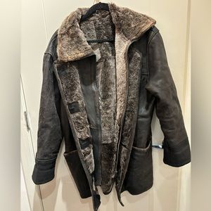 70s style vintage fur lined leather jacket brown